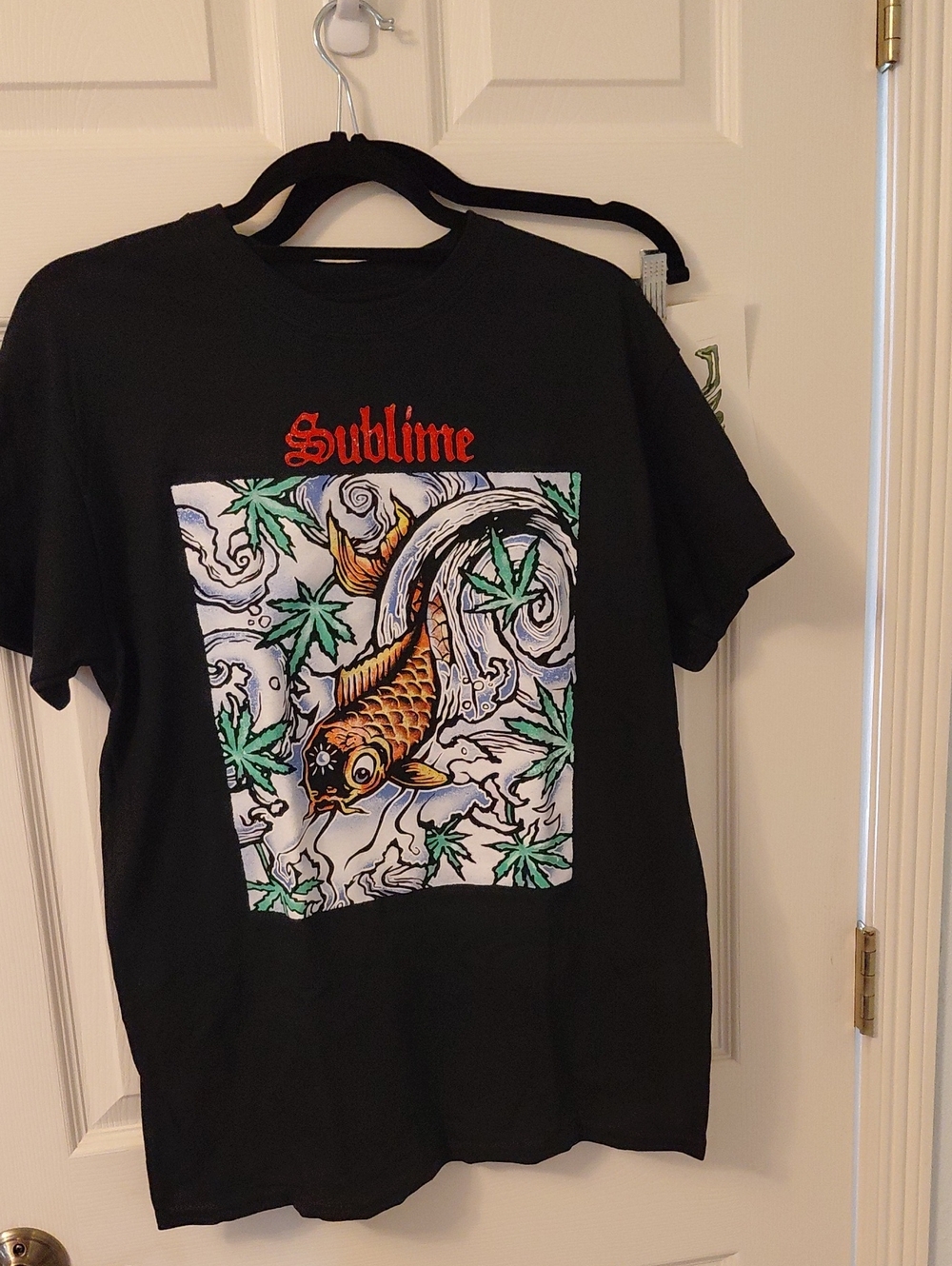 Black Sublime Graphic Tee with Orange Koi Design And Cannibis Leaf